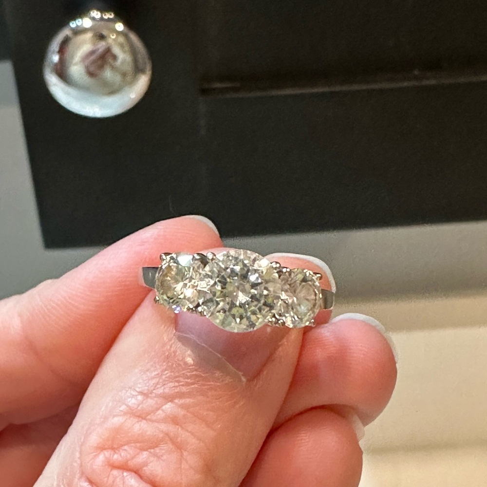 Diamonique Three Stone Platinum Clad Ring